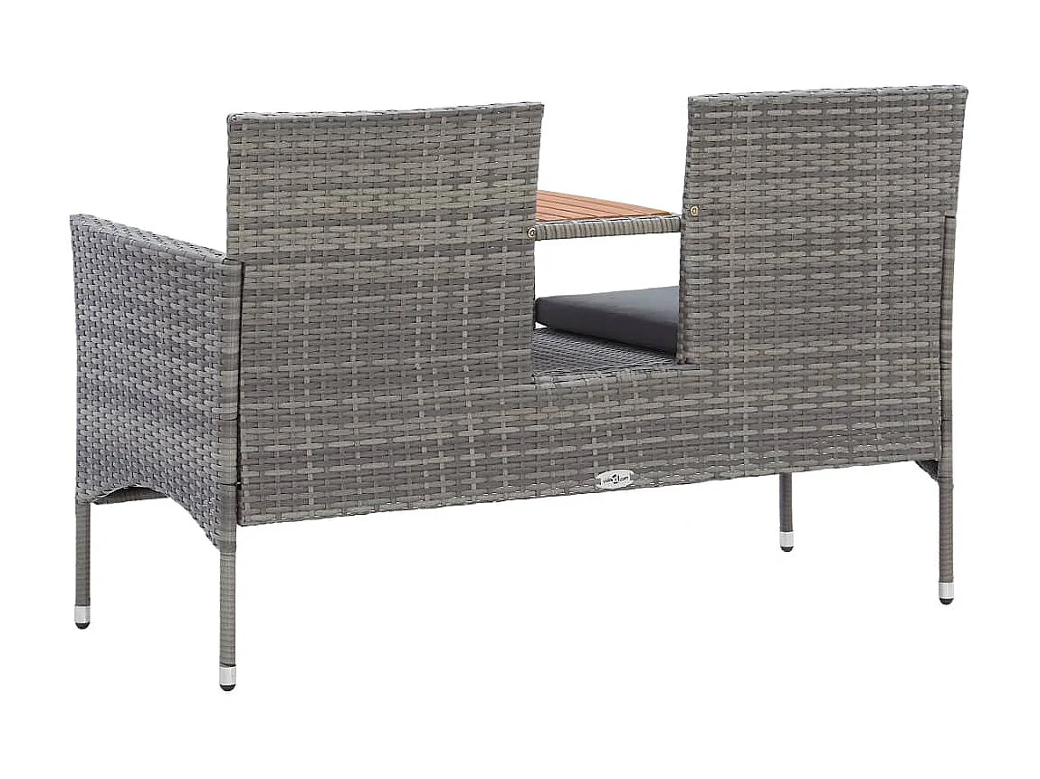 Banc de jardin 2places et table à thé 143cm Résine tressée Gris