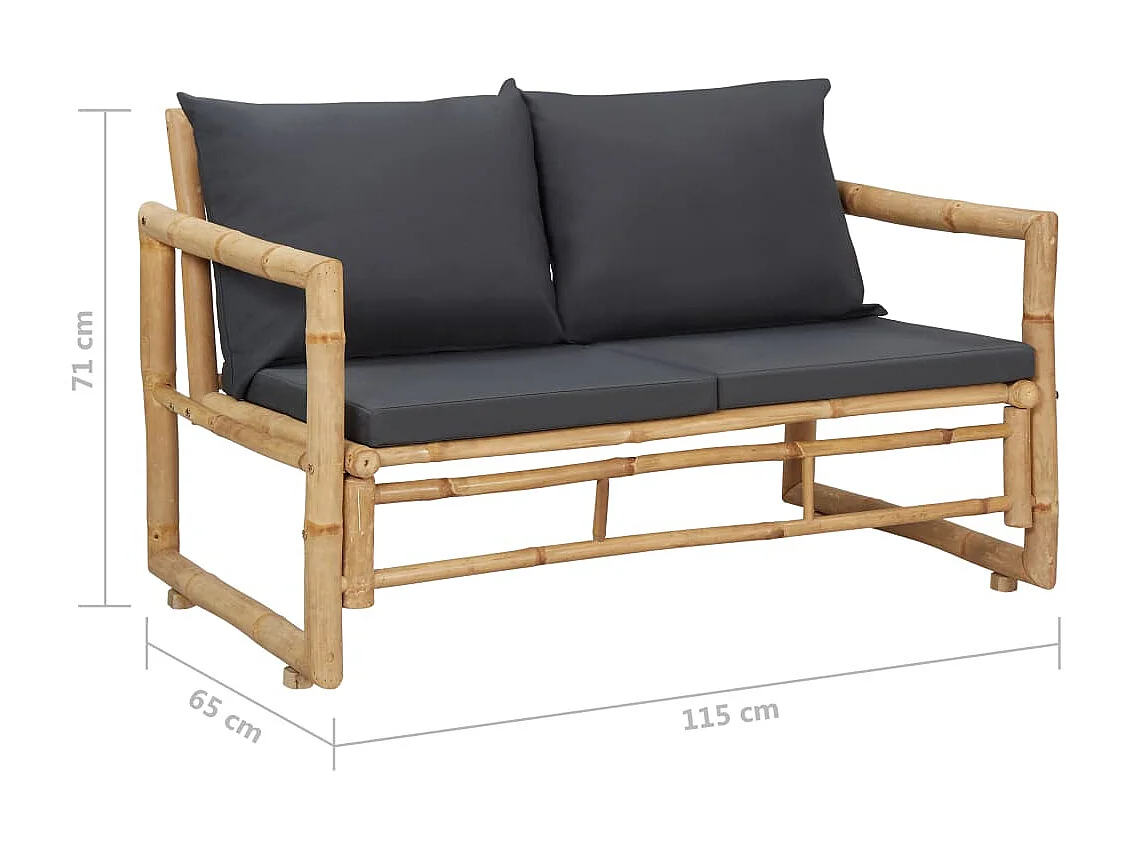 Banc de jardin avec coussins 115cm Bambou