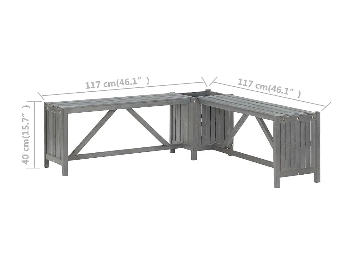 Banc d'angle de jardin et jardinière 117cm Bois d'acacia Gris
