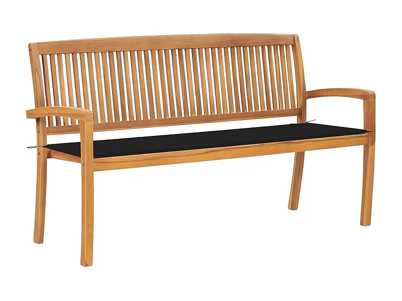 Banc de jardin empilable et coussin 159cm Bois de teck massif 3