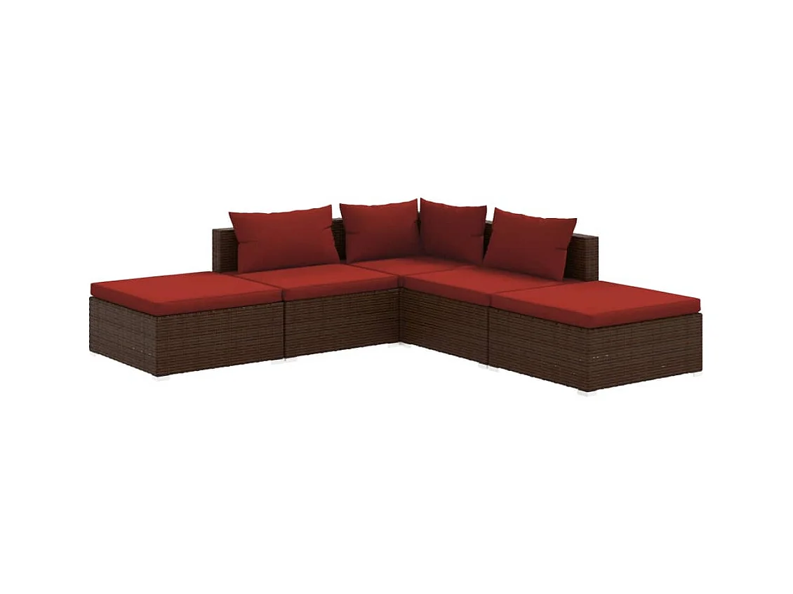 Salon de jardin 5 pcs avec coussins Résine tressée Marron 22