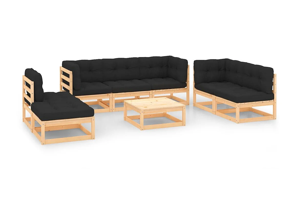 Salon de jardin 8 pcs avec coussins Bois de pin solide 15
