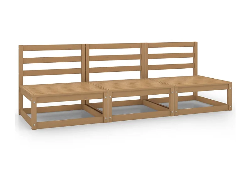 Canapés centraux de jardin 3 pcs Marron miel Bois de pin massif