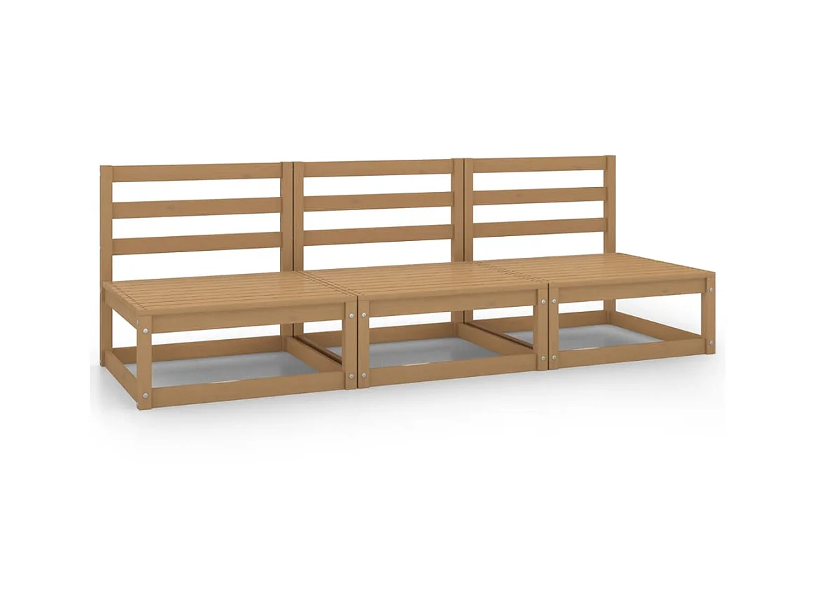 Canapés centraux de jardin 3 pcs Marron miel Bois de pin massif