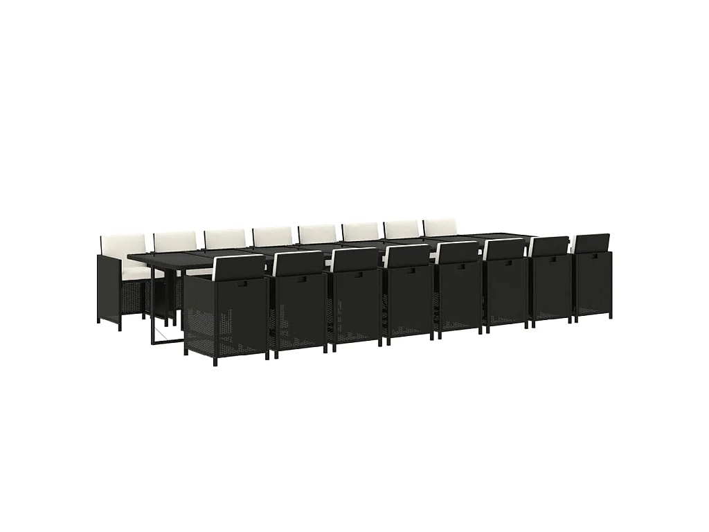 Ensemble à dîner de jardin coussins 17 pcs Noir Résine tressée