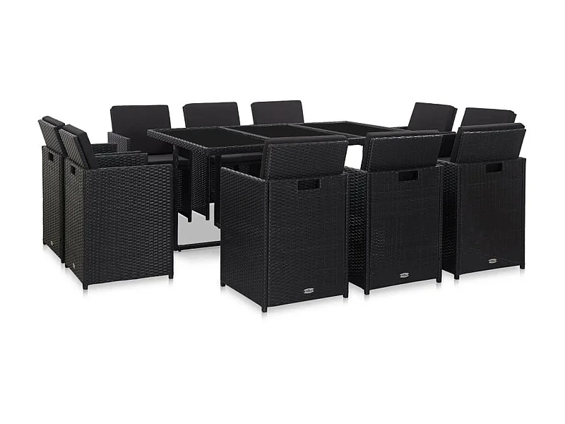 Salon de jardin 11 pcs avec coussins Résine tressée Noir 21