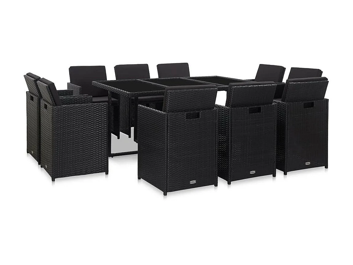 Salon de jardin 11 pcs avec coussins Résine tressée Noir 21