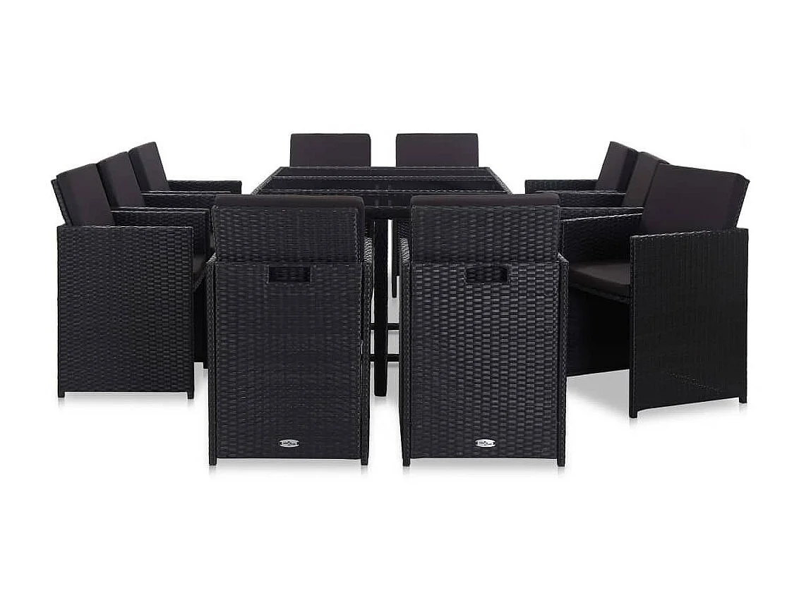 Salon de jardin 11 pcs avec coussins Résine tressée Noir 21