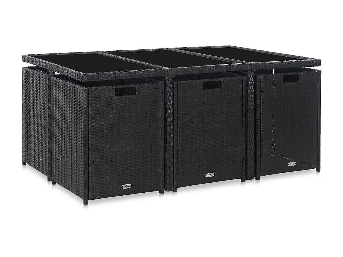 Salon de jardin 11 pcs avec coussins Résine tressée Noir 21