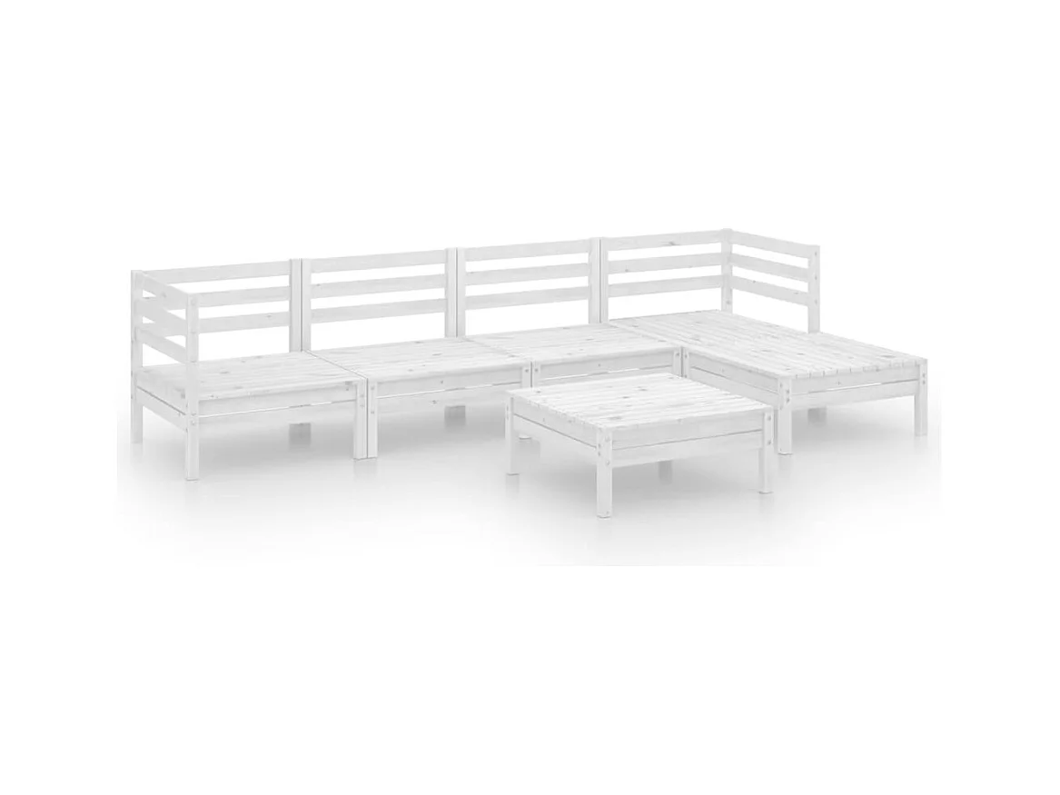 Salon de jardin 6 pcs Bois de pin massif Blanc 2
