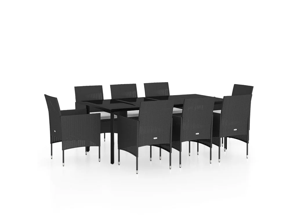 Ensemble de salle à manger de jardin avec coussins 9 pcs Noir 2