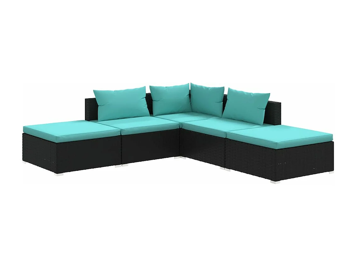 Salon de jardin 5 pcs avec coussins Résine tressée Noir 14