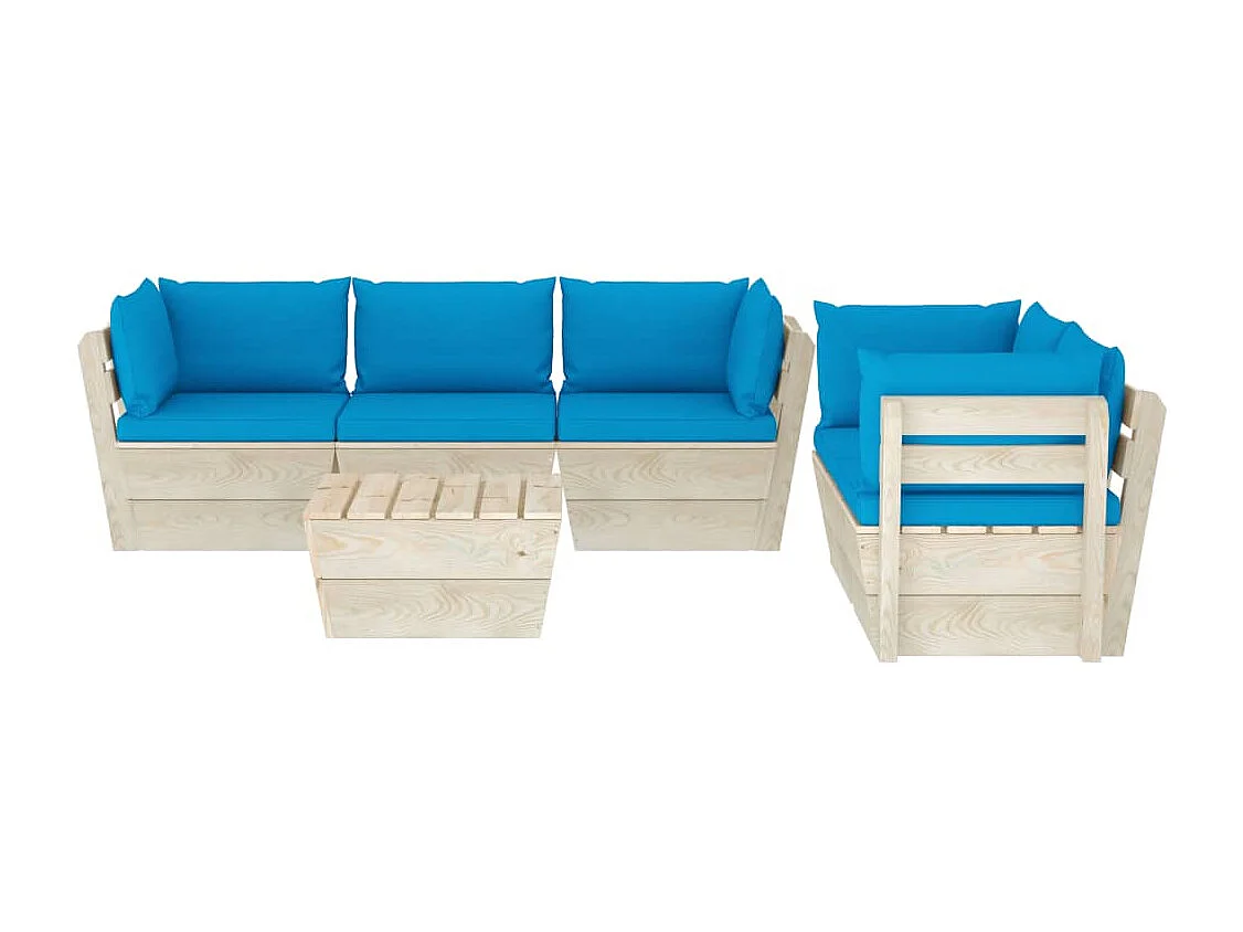 Salon de jardin palette 6 pcs avec coussins Épicéa imprégné 20