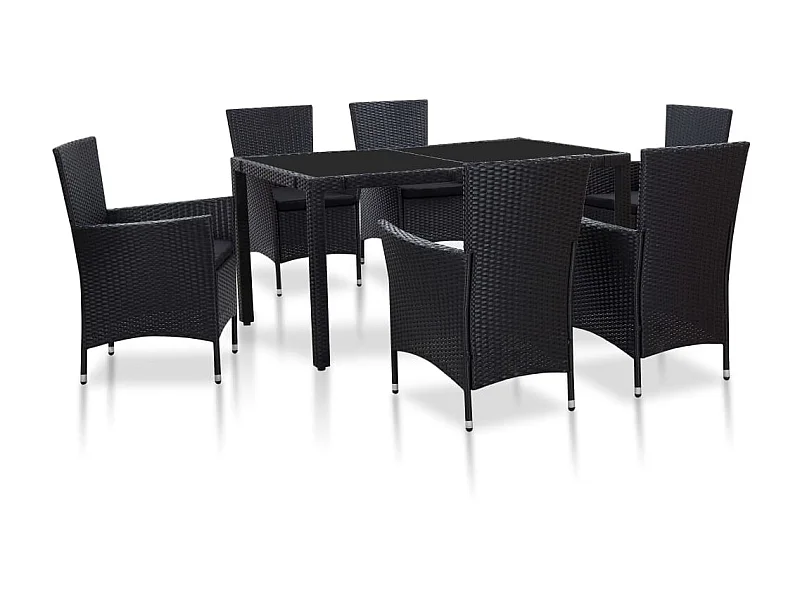 Ensemble à dîner d'extérieur 7 pcs Résine tressée Noir 3