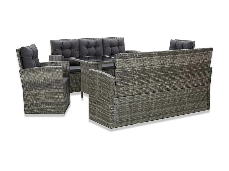 Mobilier à dîner de jardin 5pcs et coussins Résine tressée Gris