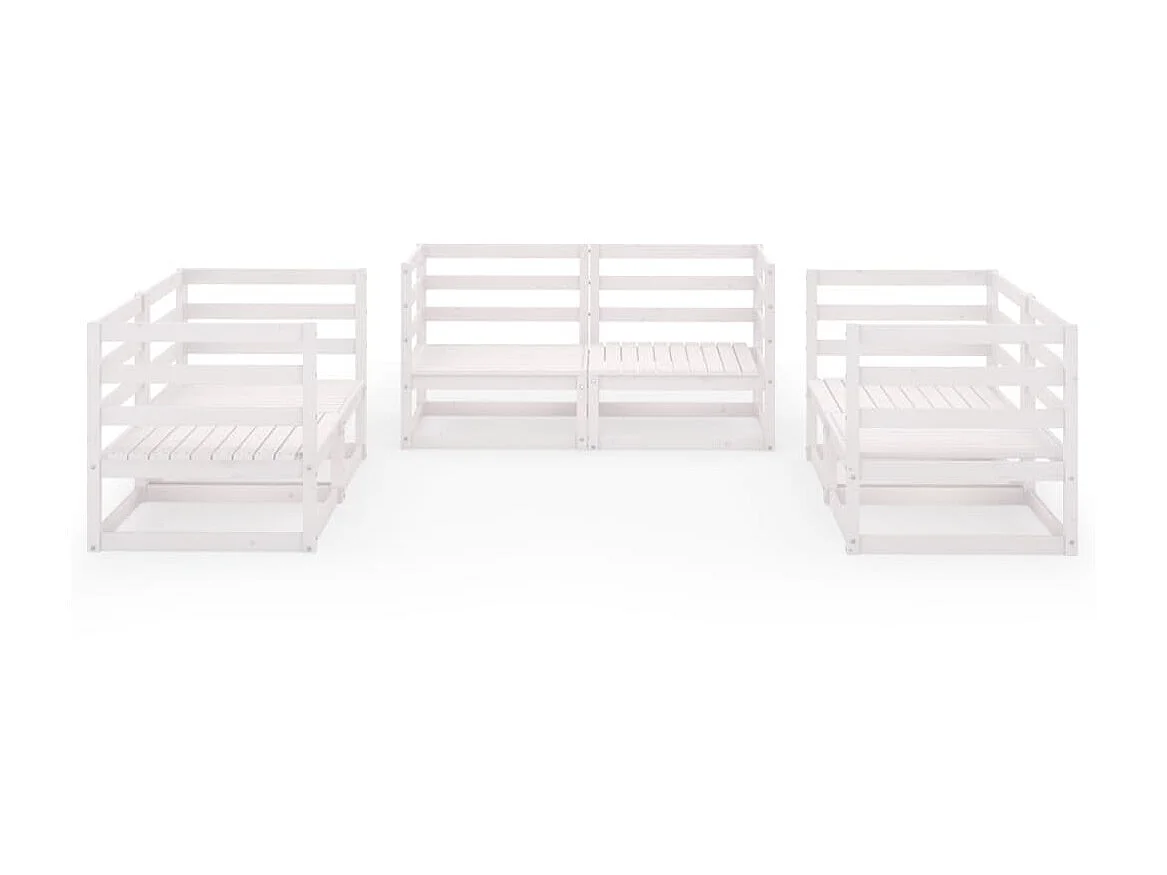 Salon de jardin 6 pcs Blanc Bois de pin massif 3
