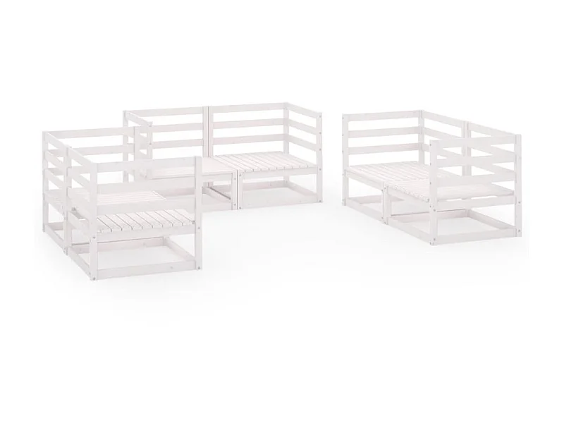 Salon de jardin 6 pcs Blanc Bois de pin massif 3
