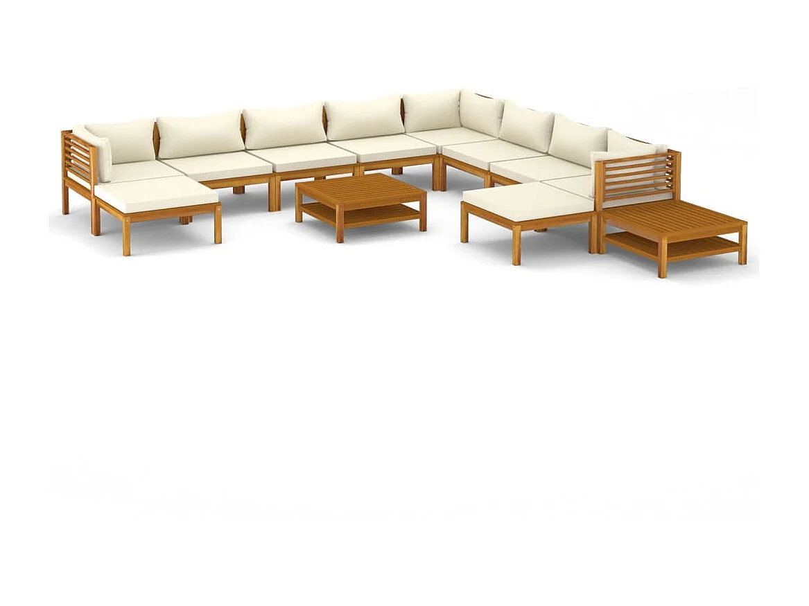 Salon de jardin 12 pcs avec coussin crème Bois d'acacia solide