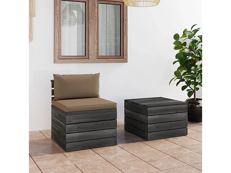 Salon palette de jardin 2 pcs avec coussins Bois de pin massif 2
