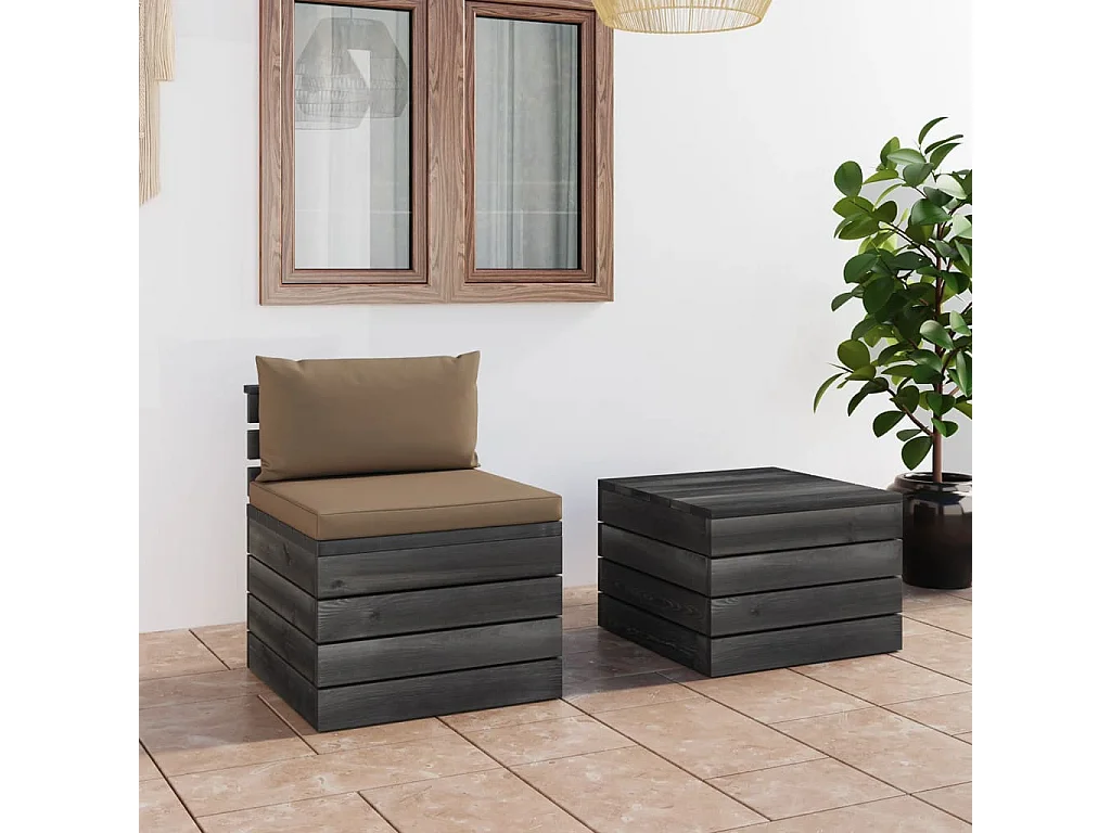 Salon palette de jardin 2 pcs avec coussins Bois de pin massif 2