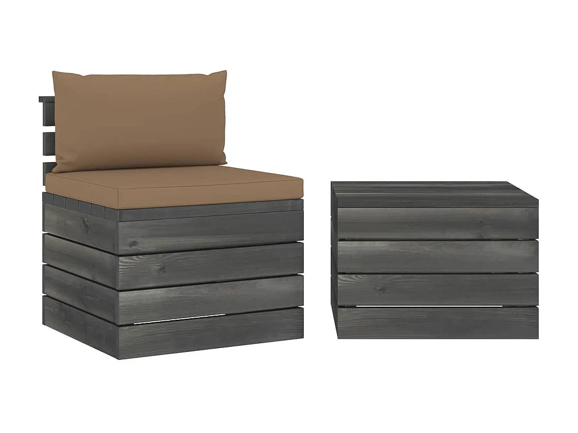 Salon palette de jardin 2 pcs avec coussins Bois de pin massif 2