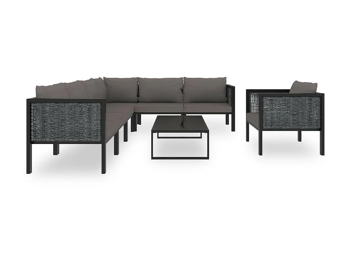 Salon de jardin 8 pcs avec coussins Résine tressée Anthracite