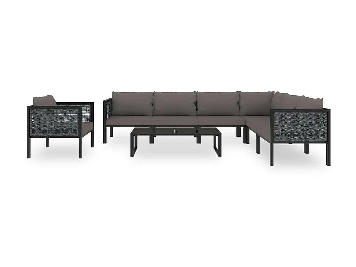 Salon de jardin 8 pcs avec coussins Résine tressée Anthracite