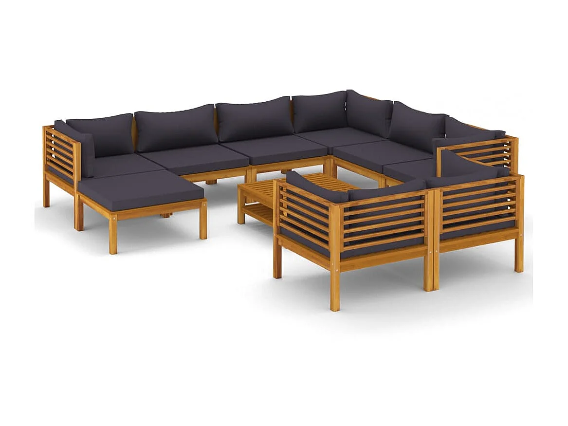 Salon de jardin 10 pcs avec coussin Bois d'acacia solide 2