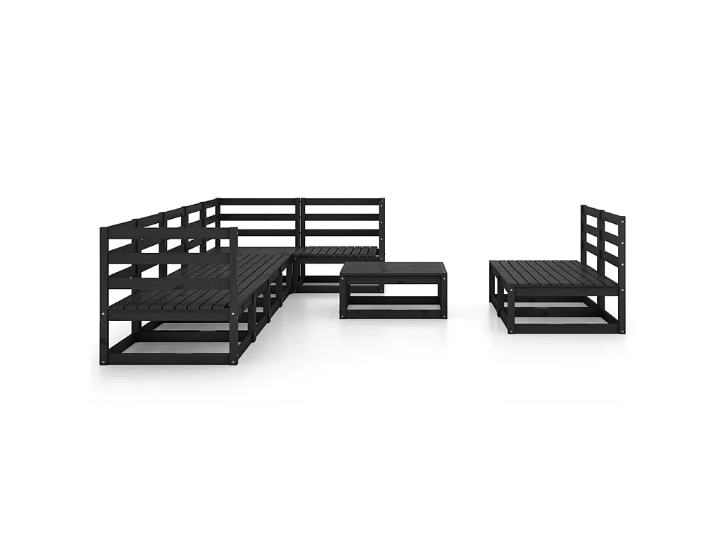 Salon de jardin 9 pcs Noir Bois de pin massif 12