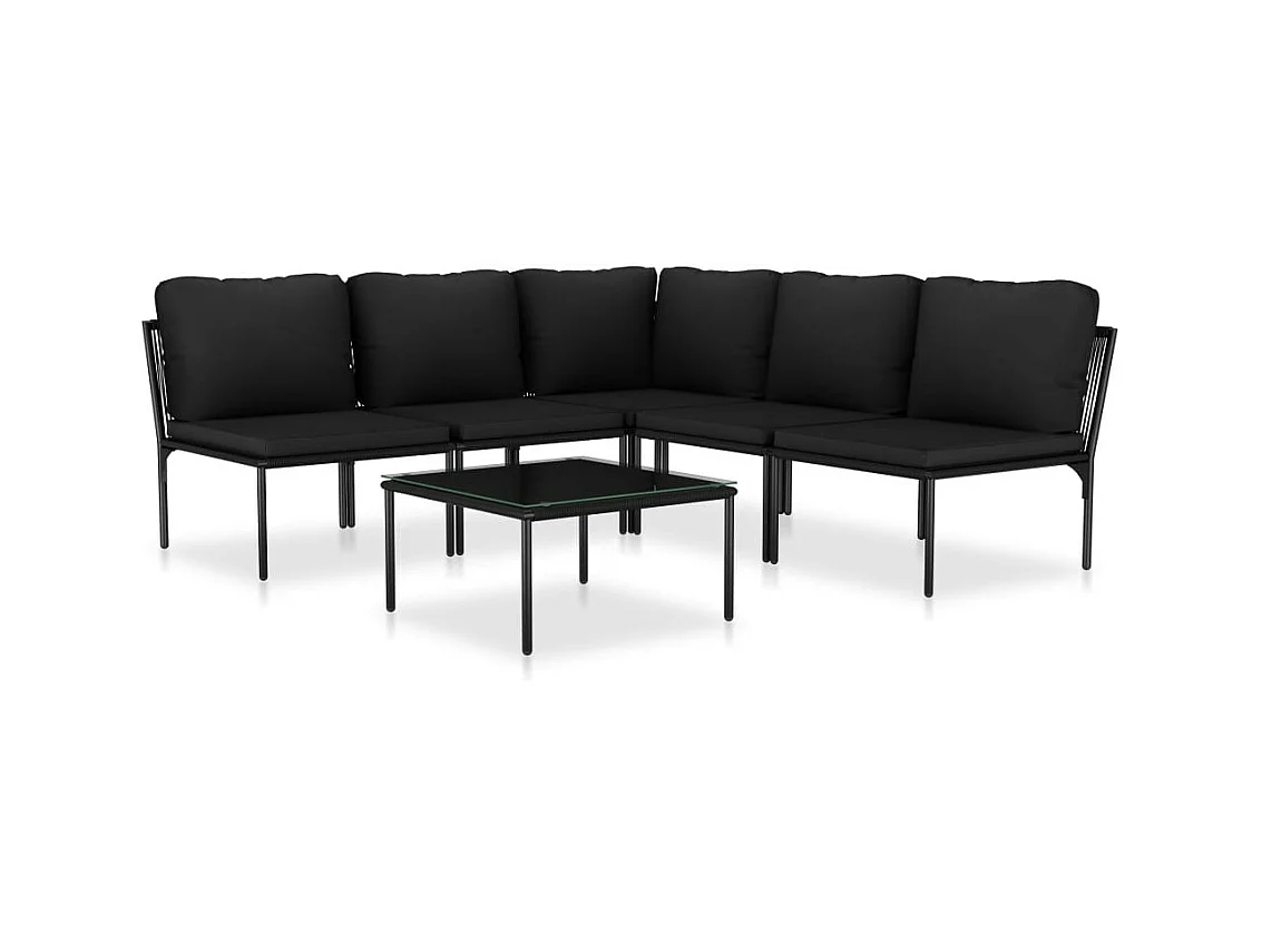 Salon de jardin 6 pcs avec coussins Noir PVC 2