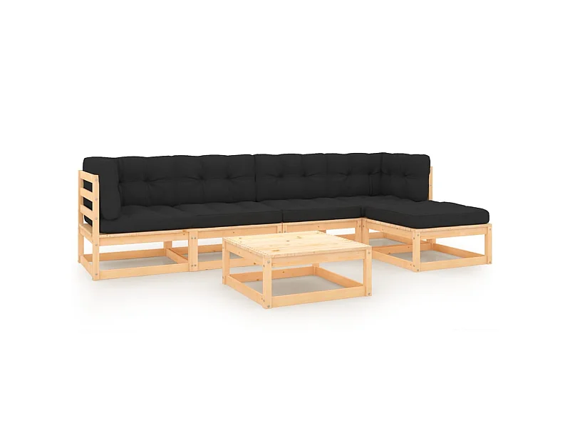 Salon de jardin 6 pcs avec coussins Bois de pin solide 12
