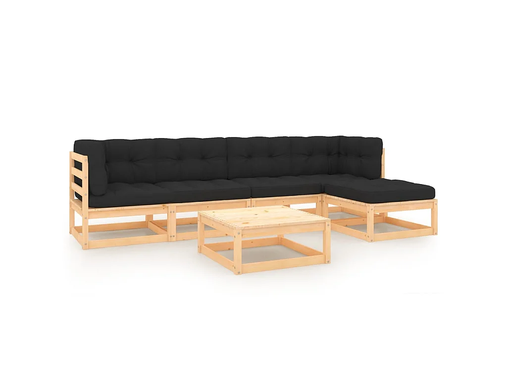 Salon de jardin 6 pcs avec coussins Bois de pin solide 12