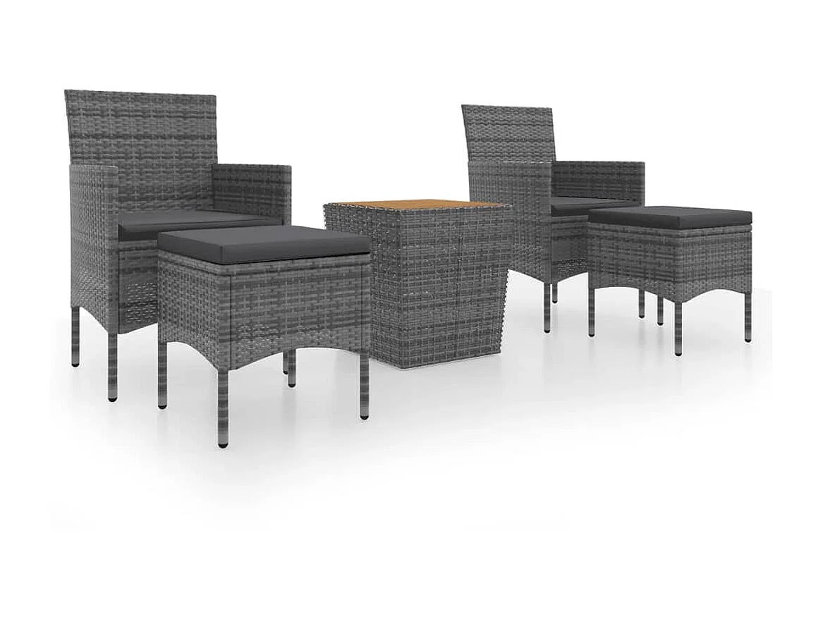 Ensemble de bistro de jardin 5pcs Résine tressée et acacia Gris 2