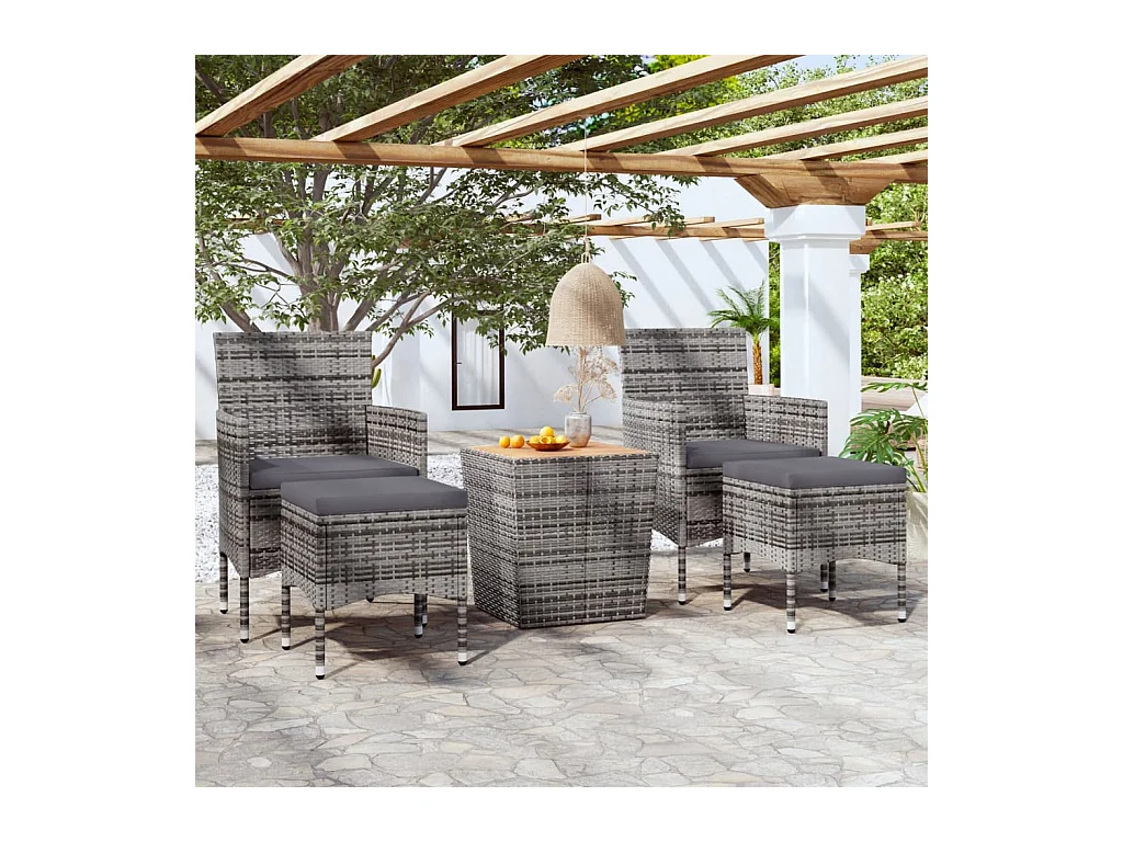 Ensemble de bistro de jardin 5pcs Résine tressée et acacia Gris 2