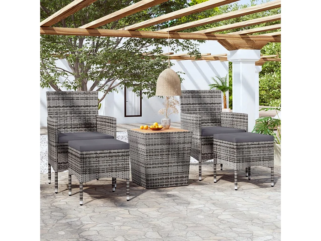 Ensemble de bistro de jardin 5pcs Résine tressée et acacia Gris 2