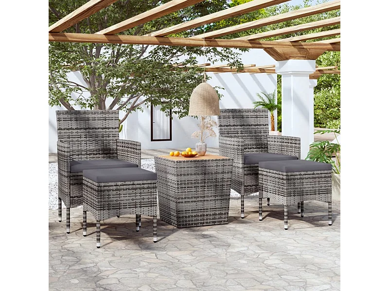 Ensemble de bistro de jardin 5pcs Résine tressée et acacia Gris 2