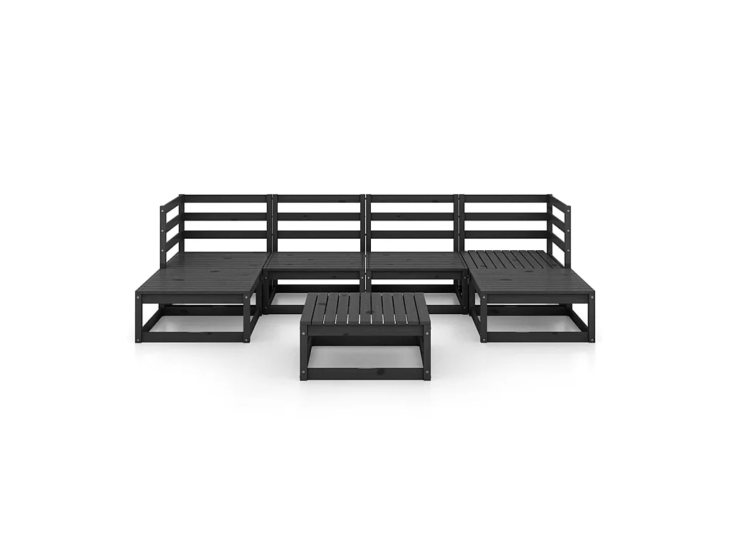 Juego de muebles de jardín 7 piezas madera maciza de pino Negro