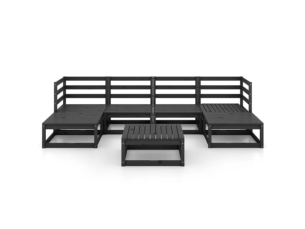 Juego de muebles de jardín 7 piezas madera maciza de pino Negro