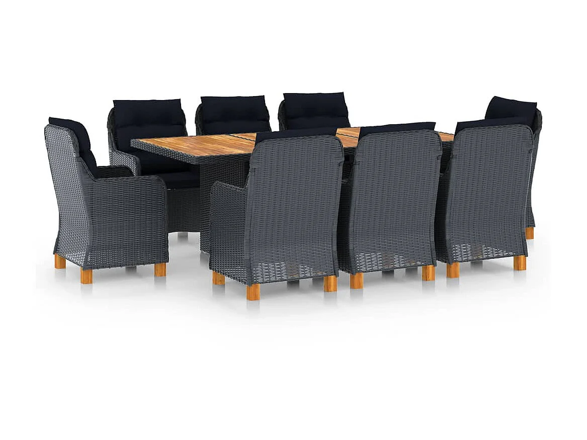 Mobilier à dîner 9 pcs avec coussins Résine tressée Gris foncé 2