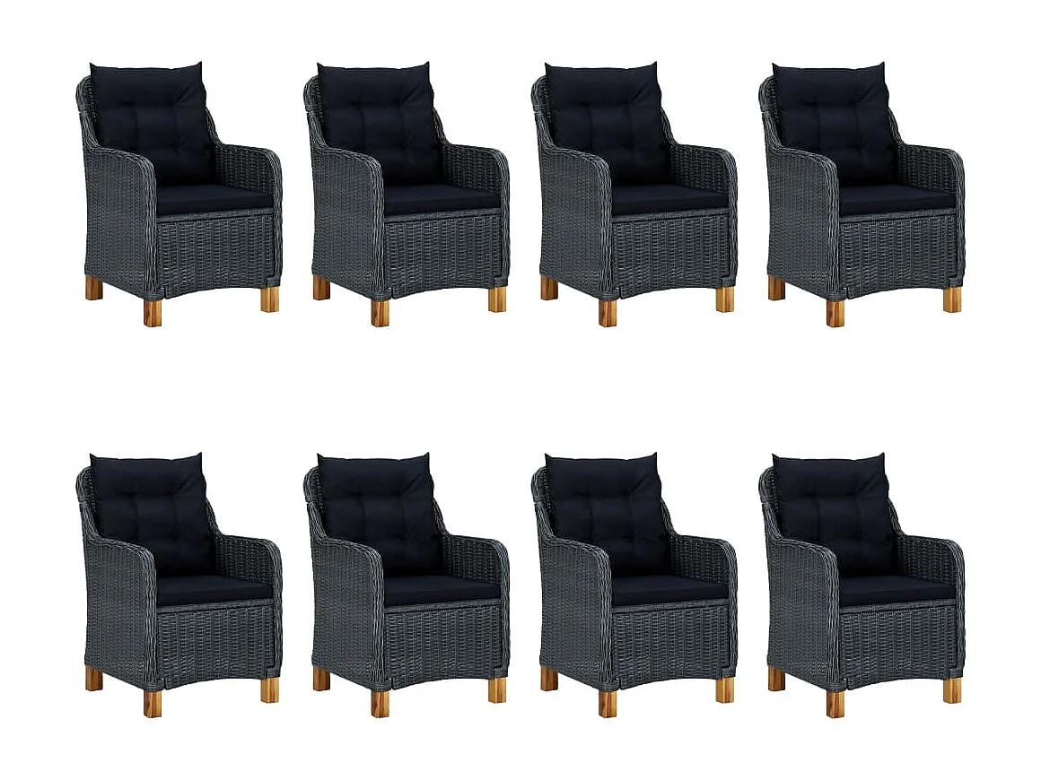 Mobilier à dîner 9 pcs avec coussins Résine tressée Gris foncé 2