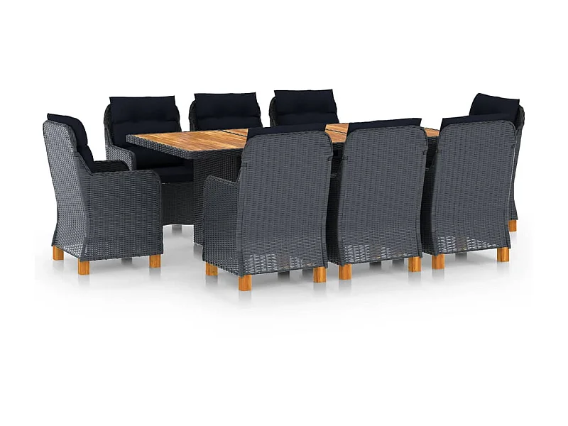 Mobilier à dîner 9 pcs avec coussins Résine tressée Gris foncé 2