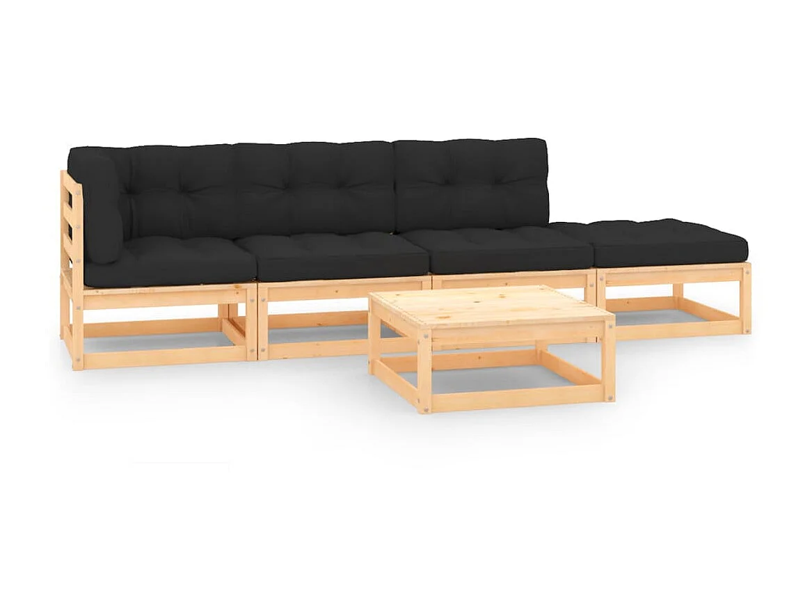 Salon de jardin 5 pcs avec coussins Bois de pin solide 10