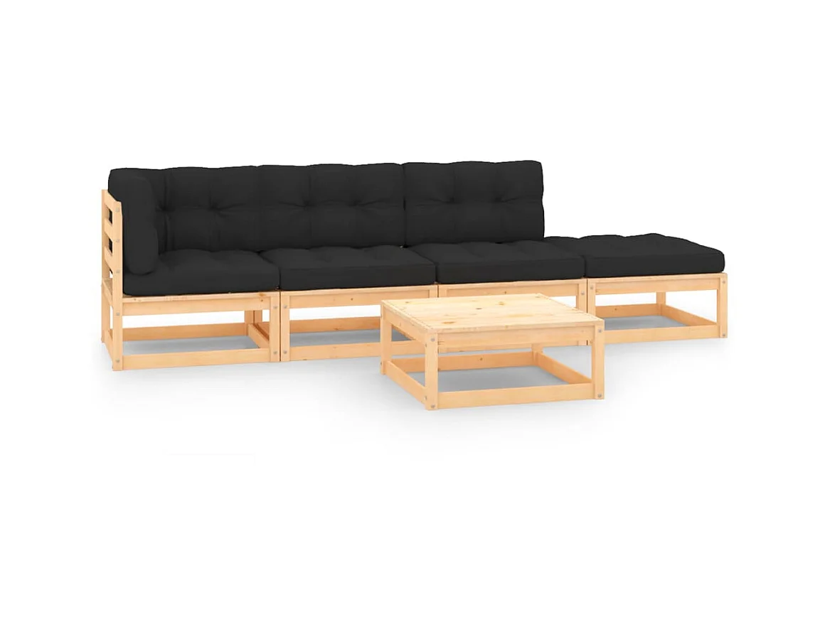 Salon de jardin 5 pcs avec coussins Bois de pin solide 10