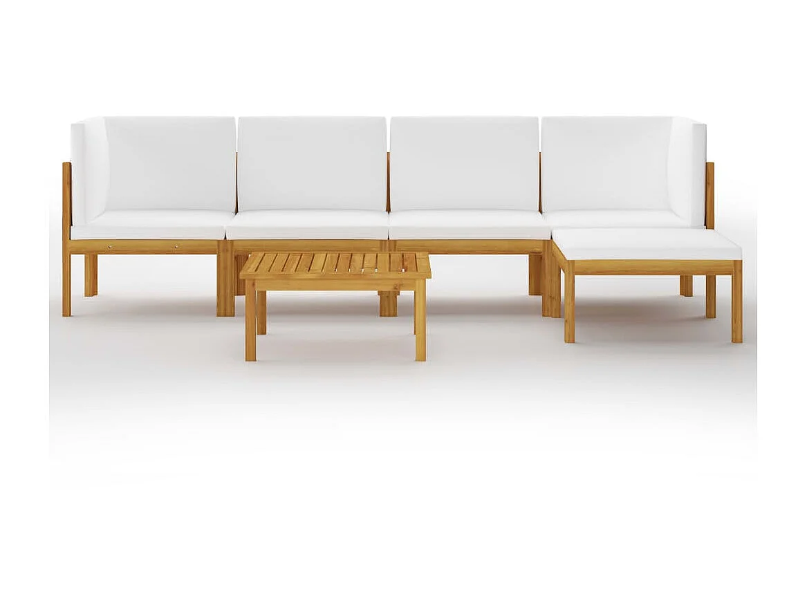 Salon de jardin 6 pcs avec coussins Crème Bois d'acacia solide 3