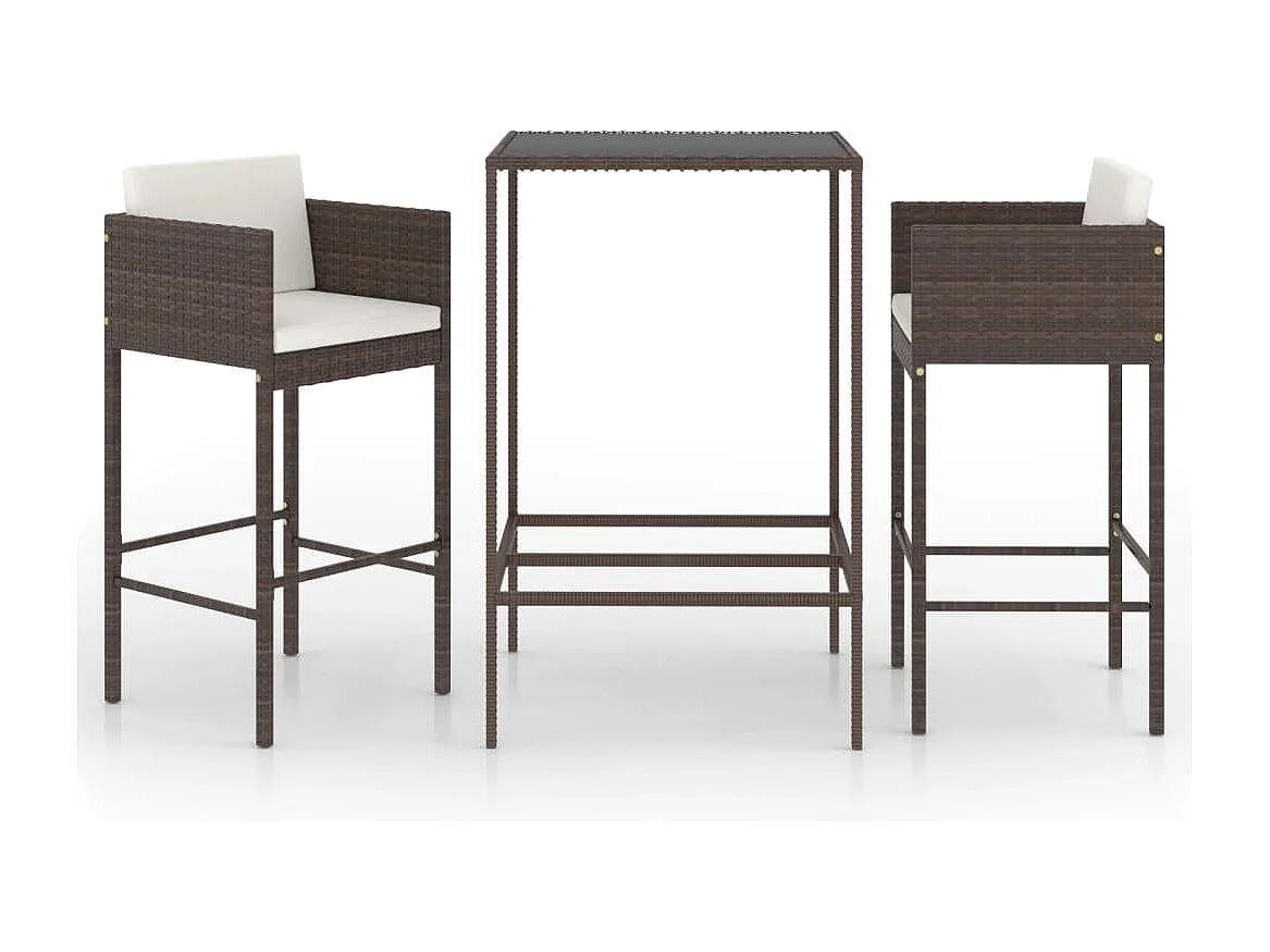 Meubles de bar de jardin 3pcs et coussins Résine tressée Marron 3