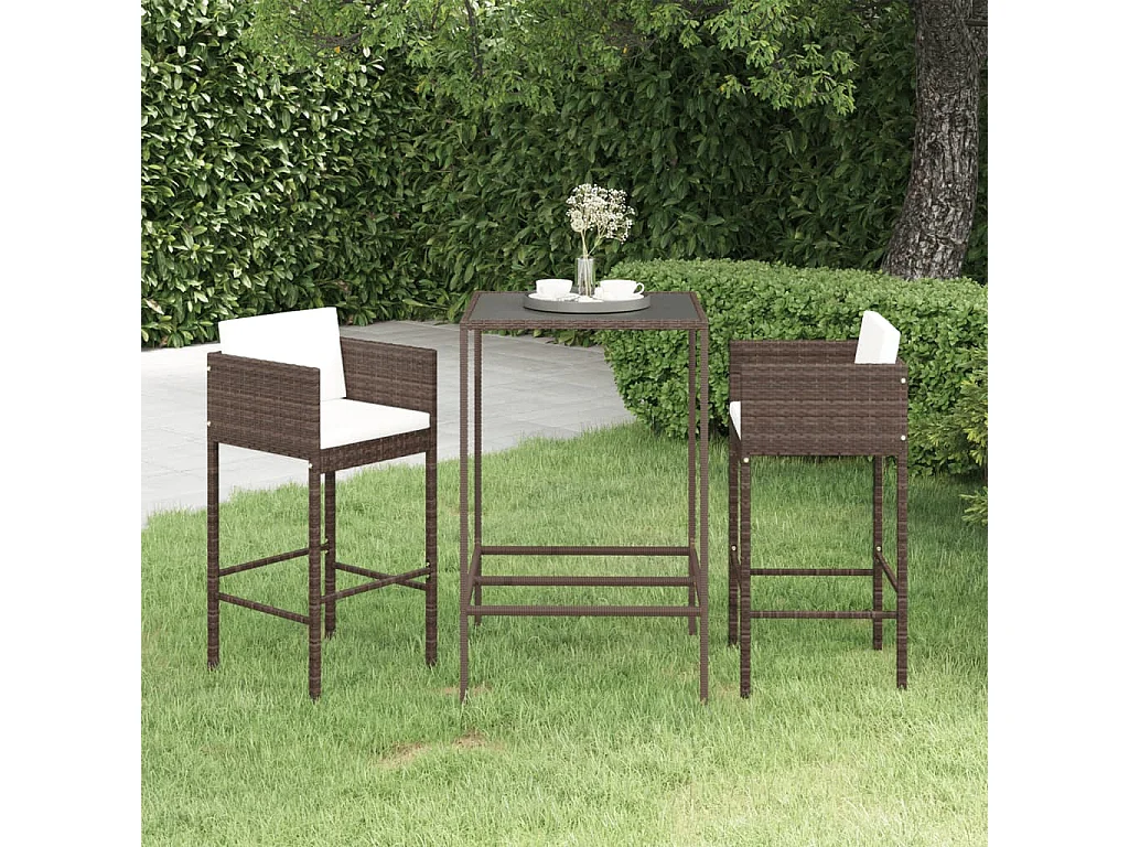 Meubles de bar de jardin 3pcs et coussins Résine tressée Marron 3