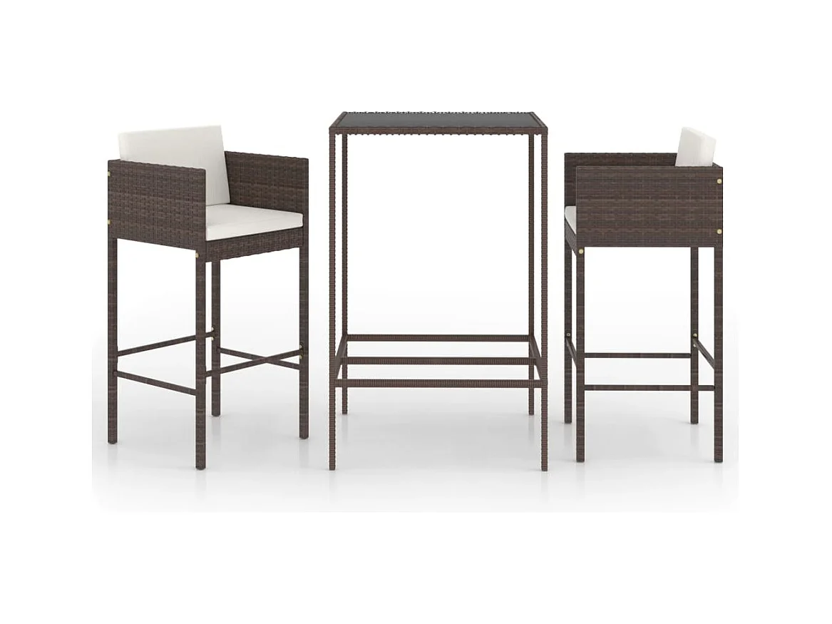 Meubles de bar de jardin 3pcs et coussins Résine tressée Marron 3