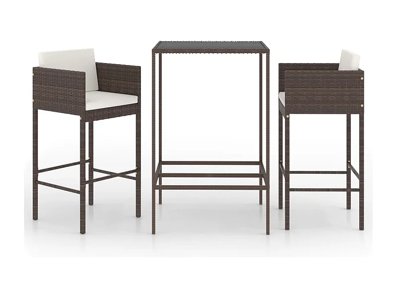 Meubles de bar de jardin 3pcs et coussins Résine tressée Marron 3