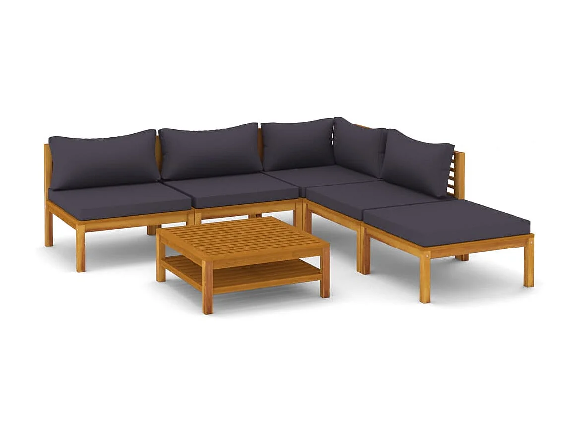 Salon de jardin 6 pcs avec coussin Bois d'acacia solide 8