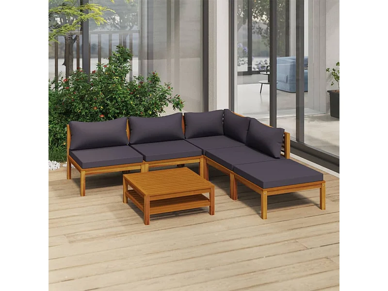 Salon de jardin 6 pcs avec coussin Bois d'acacia solide 8